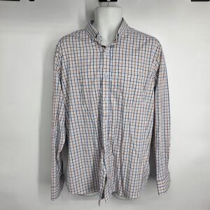 Johnston & Murphy Performance Plaid Shirt L Large Blue Rust XC4 Stretch